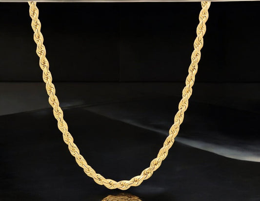 14k Solid Gold Diamond Cut Rope Chain 5.0mm