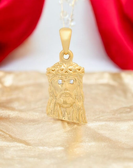 14k Solid Gold Tiny Diamond Jesus Pendant, Jesus Pendant with Diamonds