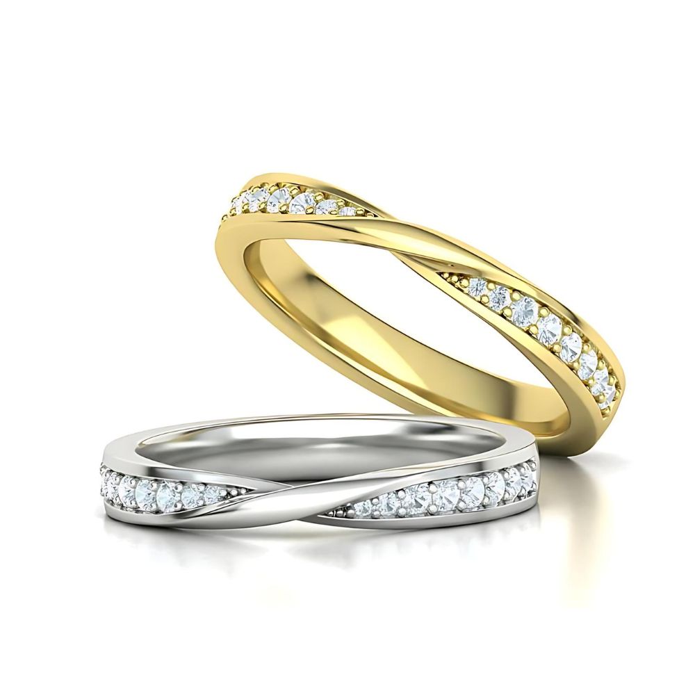 14K Solid Gold Mobius Diamond Wedding Band