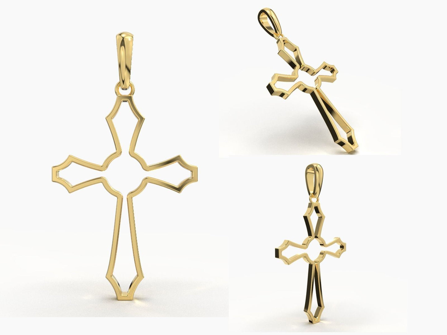 14K Solid Gold Cross Pendant / Unique Design Cross Pendant / Unisex Cross Pendant / Gift for Her