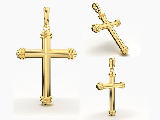 14K Solid Gold Cross Necklace / Crucifix Pendant / Religious Necklace For Women / For Men / Christian Pendant / 25mm X 20mm / 5.25 Grams - JewelsnGlitters