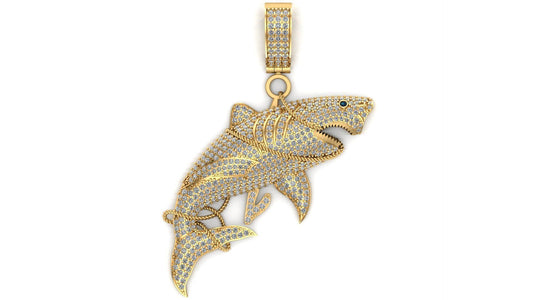 14K Solid Gold Diamond Shark Necklace / Diamond Shark Pendant  / White Shark Diamond Necklace / Diamond Shark Pendant / Gift Idea - JewelsnGlitters