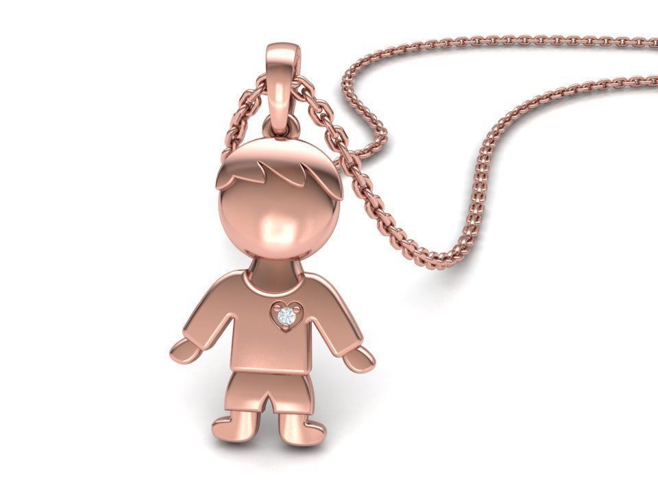 14K Solid Gold Boy Pendant with Diamond / Boy Pendant / Gift for Her