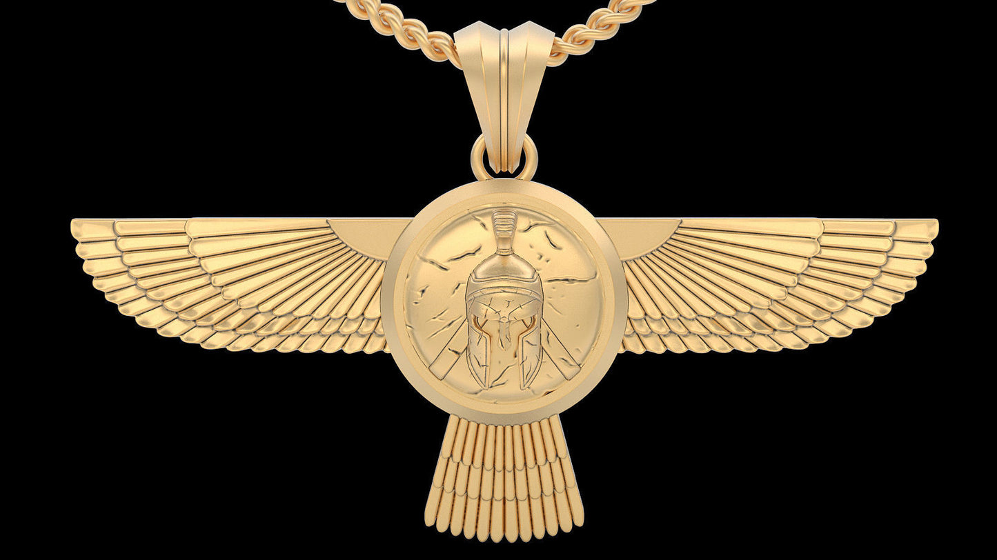 14K Solid Gold Spartacus Wings Pendant / Spartacus Gold Necklace / 14K Gold Wings Necklace / Spartacus Helmet Pendant / Great gift idea - JewelsnGlitters