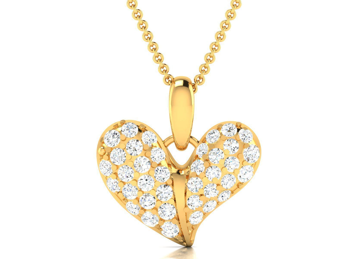 14k Solid Gold Diamond Heart Necklace, 14k Solid Gold Lab Diamond Necklace, Heart Diamond Necklace for Her