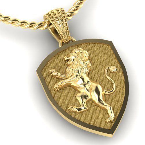 14K Solid Gold Shield Pendant with Heraldic Lion 16 Grams / Shield Necklace with Lion / Unisex Shield Necklace /32mm X 25mm