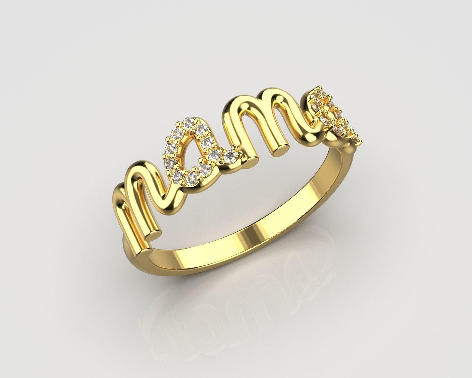 14K Solid Gold MAMA Diamond Ring / MAMA Diamond Band/ Mama Statement Diamond Ring / Gift for Her / Mother's Day Special gift for Her - JewelsnGlitters