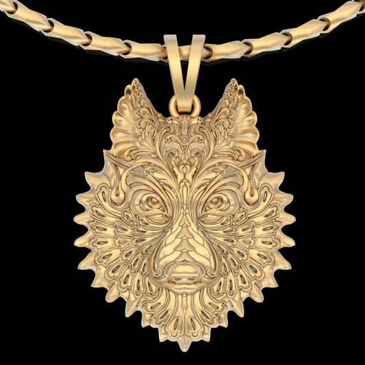 14K Solid Gold Wolf Pendant / Gold Wolf and Necklace / 14K Solid Wolf Design Necklace / Unisex Wolf Pendant / Great gift idea - JewelsnGlitters