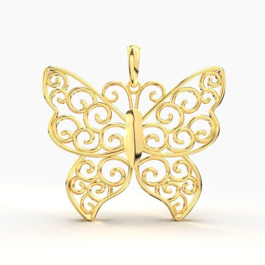 14K Solid Gold Butterfly Pendant / Butterfly Gold Necklace / Gold Butterfly Pendant for Her / Butterfly Gold Necklace / Gift for Her - JewelsnGlitters