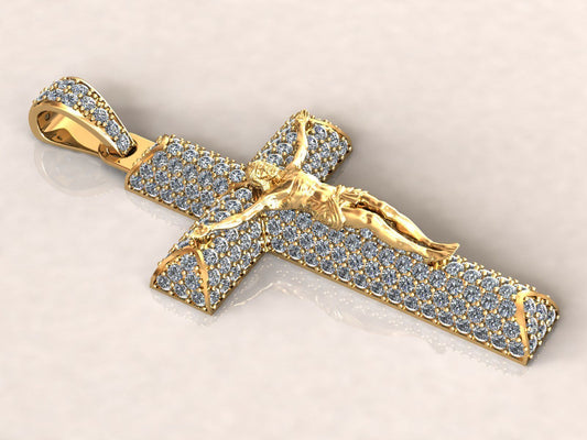 14K Solid Gold Large Diamond Cross Necklace 8.50 Total Carat Weight / Diamond Crucifix Pendant / Unisex Religious Necklace 52mm X 31mm - JewelsnGlitters