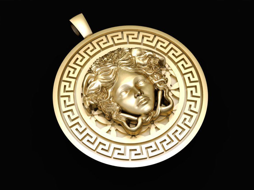 14K Solid Gold Medusa Head Pendant / Medusa Pendant / Unisex Medusa Round Pendant / Gift for Her