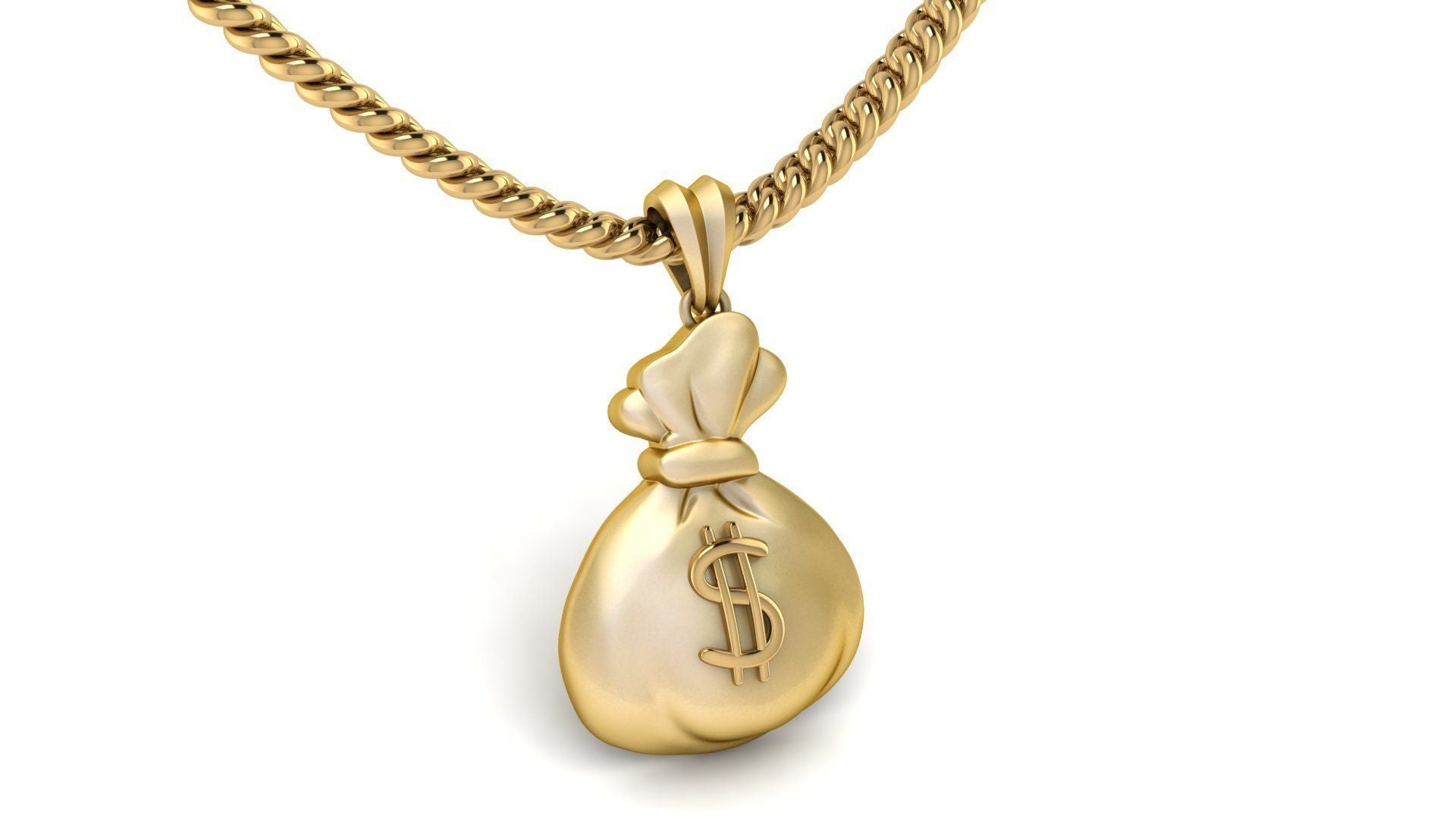 14K Solid Gold Gold Money Bag Pendant / Dollar Sign Money Sack Necklace/ Money Bag Necklace with Dollar Sign / Gift for Her - JewelsnGlitters