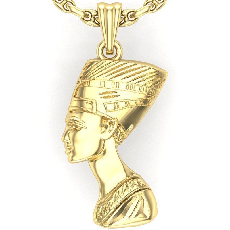 14K Solid Gold Nefertiti Pendant/ Gold Nefertiti Necklace / 14K Solid Yellow Gold Nefertiti Necklace / 30mm X 18mm / Gift for Her - JewelsnGlitters