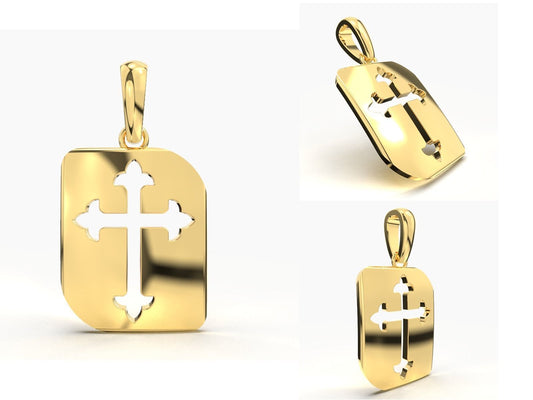 14K Solid Gold Cross Pendant / Unique Design Cross Pendant / Unisex Cross Pendant / Gift for Her