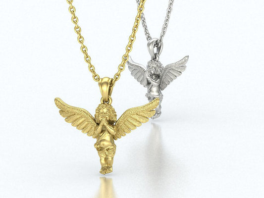 14K Solid Gold Praying Baby Angel Necklace / Gold Praying Angel Pendant / 14K Gold Angel Necklace for Her / Solid Gold Praying Angel for Her (Copy)