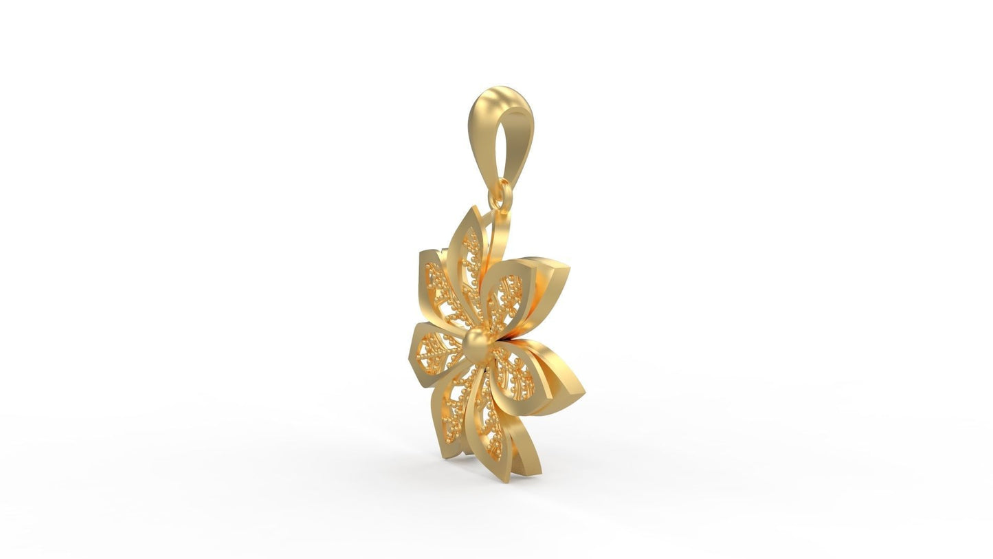 14K Solid Gold Flower Necklace / Gold Flower Pendant / Gold Flower Jewelry for Her / Gift for Her