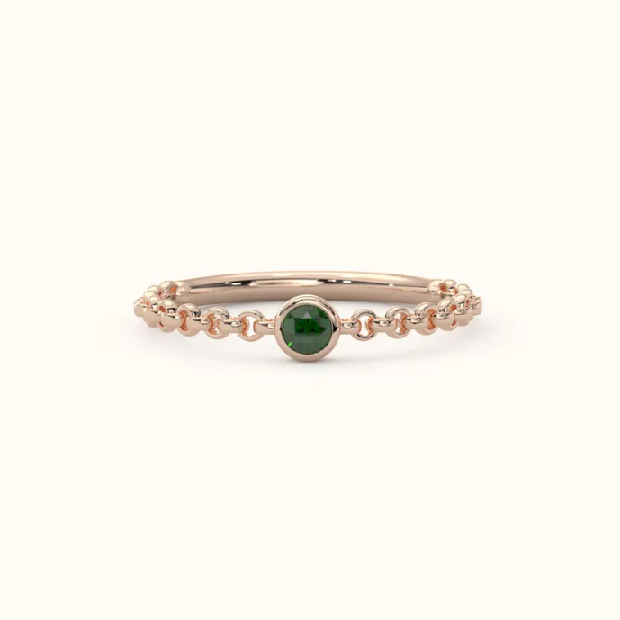 Gold Link Chain Bezel Set Birthstone Ring