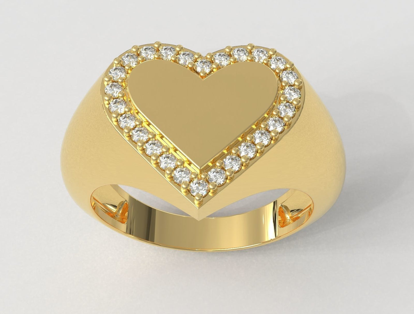 14k Solid Gold Heart Shape Diamond Signet Ring .26 Carat / Diamond Signet Ring / Gold Signet Ring for Her / Signet Diamond Ring