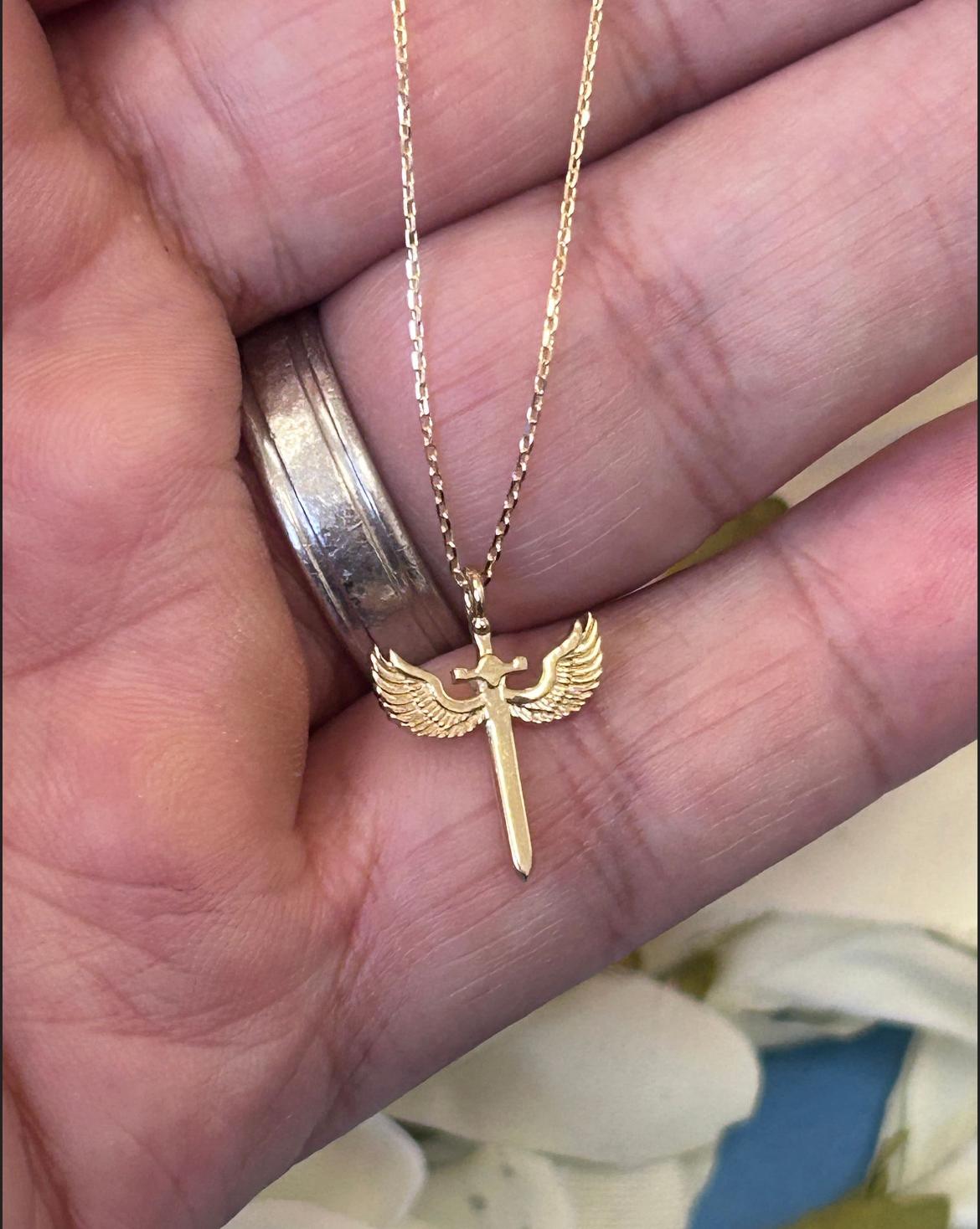 14K Solid Gold Saint Michael Sword Pendant / St. Michael Sword Pendant / Unisex Saint Michael Sword / Gift for Her