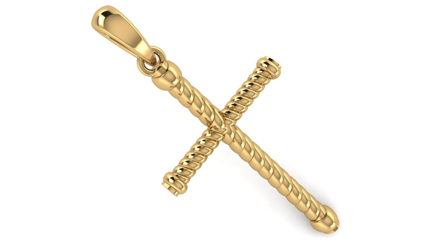 14K Solid Solid Gold Rope Cross Necklace / Crucifix Twisted Rope Pendant / Religious Pendant For Women / For Men 30mm x 18.2mm