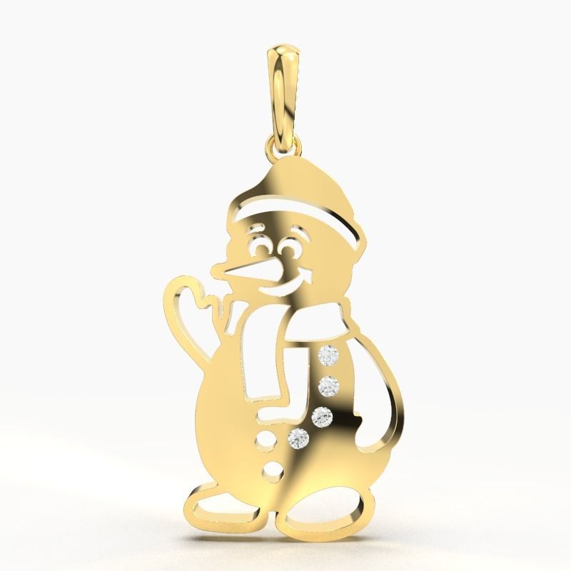 14K Solid Gold Snowman Diamond Pendant / Diamond Snowman Pendant / Snowman Pendant with Diamonds / Gift for Her