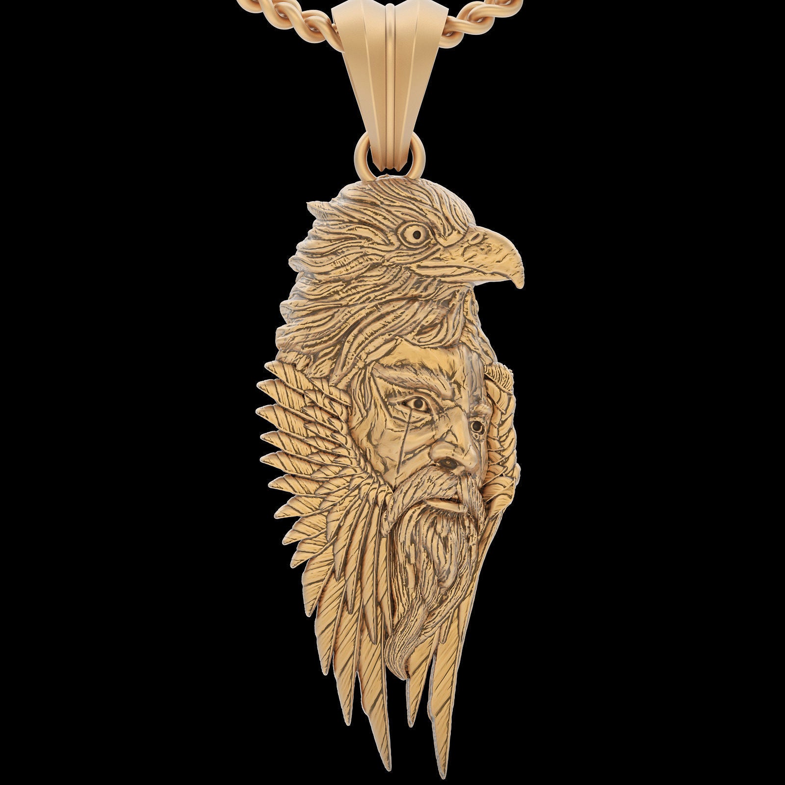 14k Solid Gold Eagle Man Necklace / 14K 3D Gold Eagle Man Pendant / Gold Eagle Man Necklace / Eagle Head Necklace /Great Gift idea - JewelsnGlitters