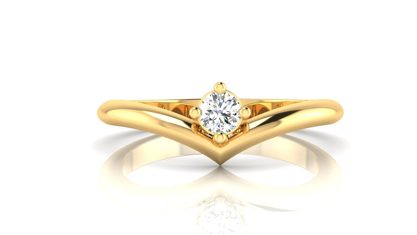 14K Solid Gold Chevron Diamond Ring / 0.10 Carat Diamond Statement Ring for Her / Gift for Her