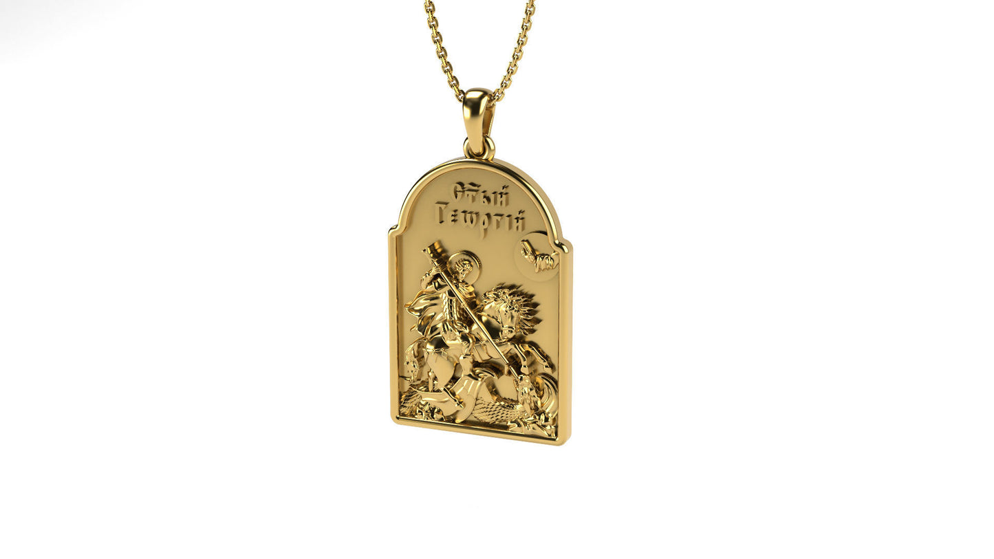 14K Solid Gold Saint George Devil Hunter Pendant 9.5 Grams / Gold Saint George Necklace / 14K Solid Yellow Round Gold St. George Necklace