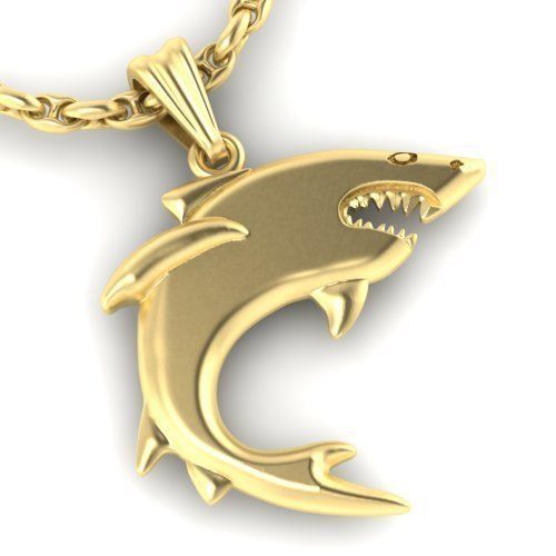 14K Solid Gold Shark Pendant/ Gold Shark Necklace / 14K Solid Yellow Gold Shark Necklace / 31mm X 27mm / Gift for Her - JewelsnGlitters