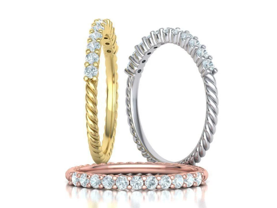 14K Solid Gold Rope Diamond Ring / Stacking Diamond Band/ Wedding Ring Set/ Spiral Gold Ring Wedding Band/ Diamond Twisted Rope Ring - JewelsnGlitters