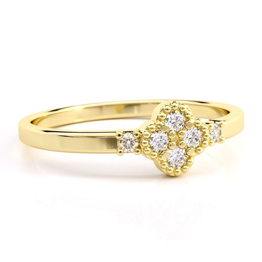 14K Solid Gold Diamond Clover Ring Clover Style Diamond Ring for Her