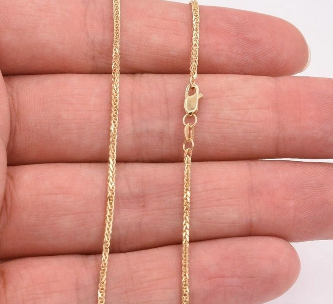 14K Solid Yellow Gold 1.8mm Thick Wheat Chain 22" Long