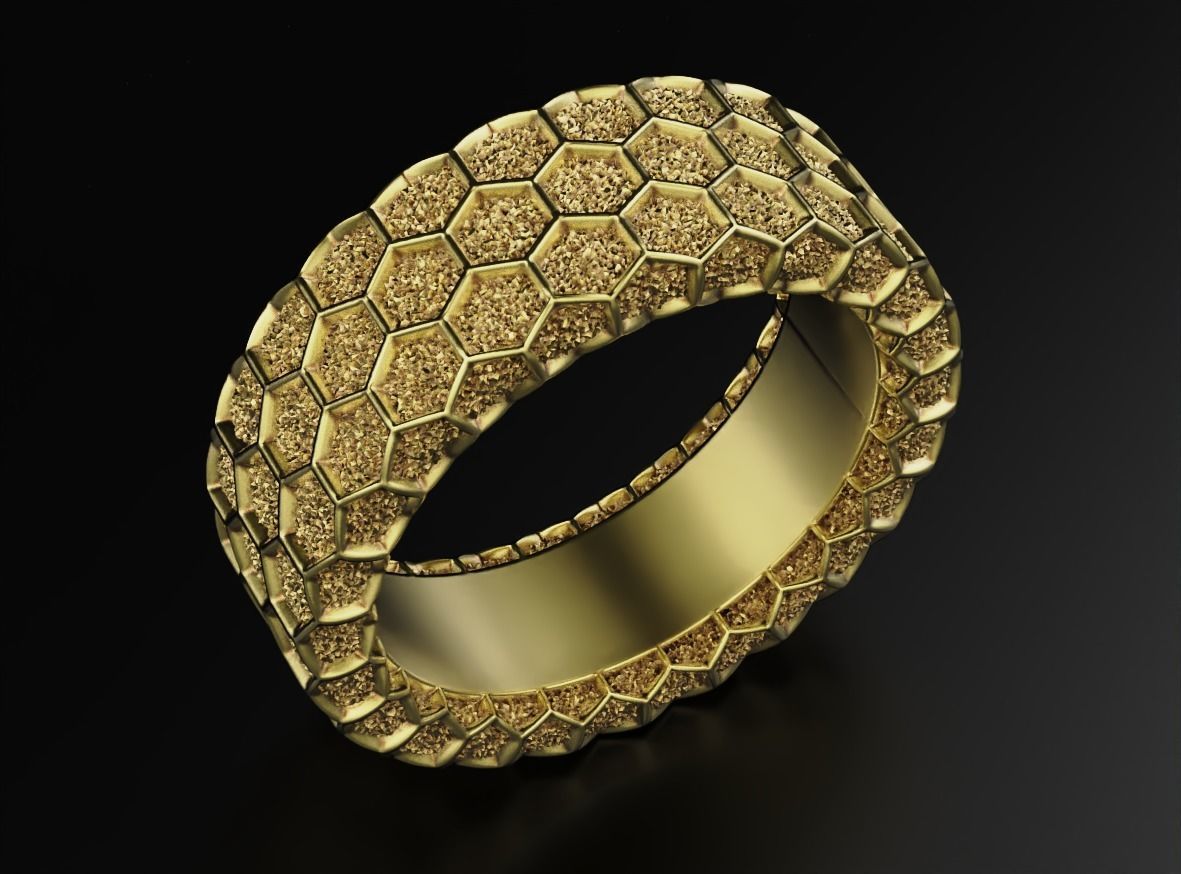 14K Solid Gold Honeycomb Wedding Band / Gold Honeycomb Ring / Solid Gold Wedding Band with Honeycomb / Unisex honeycomb Wedding Ring