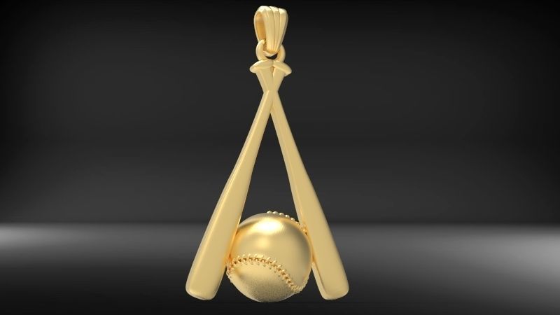 14k Solid Gold Baseball with Bat Pendant / Gold Baseball / Baseball Bat Necklace / Solid Gold Baseball Necklace / Unisex Baseball Pendant