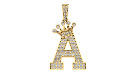 14K Solid Gold Diamond Initial A with Crown / Letter A Diamond Necklace  / Letter A crown Initial with Natural Diamonds - JewelsnGlitters