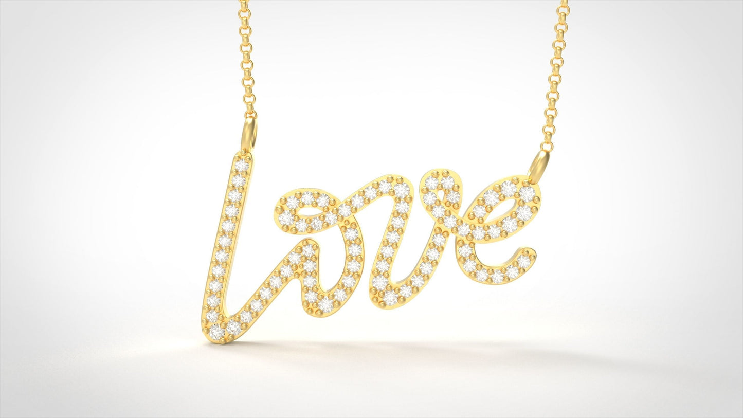 14k Solid Gold Diamond LOVE Necklace for Her / Diamond Love Pendant / Solid Gold Diamond Love Necklace for Her / Gift for Her