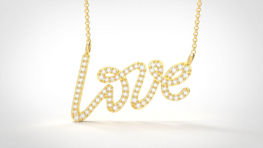 14k Solid Gold Diamond LOVE Necklace for Her / Diamond Love Pendant / Solid Gold Diamond Love Necklace for Her / Gift for Her