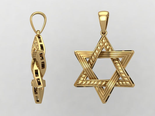 14K Solid Gold Puffy Star of David Pendant / Smooth or with Pattern / Unisex Star of David Pendant / 3D Star of David Pendant / Gift for Her