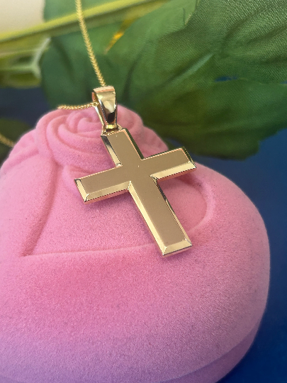 14K Solid Gold Cross Necklace / Crucifix Pendant / Religious Necklace For Women / For Men / Christian Pendant / 30mm X 23mm / 10 Grams - JewelsnGlitters