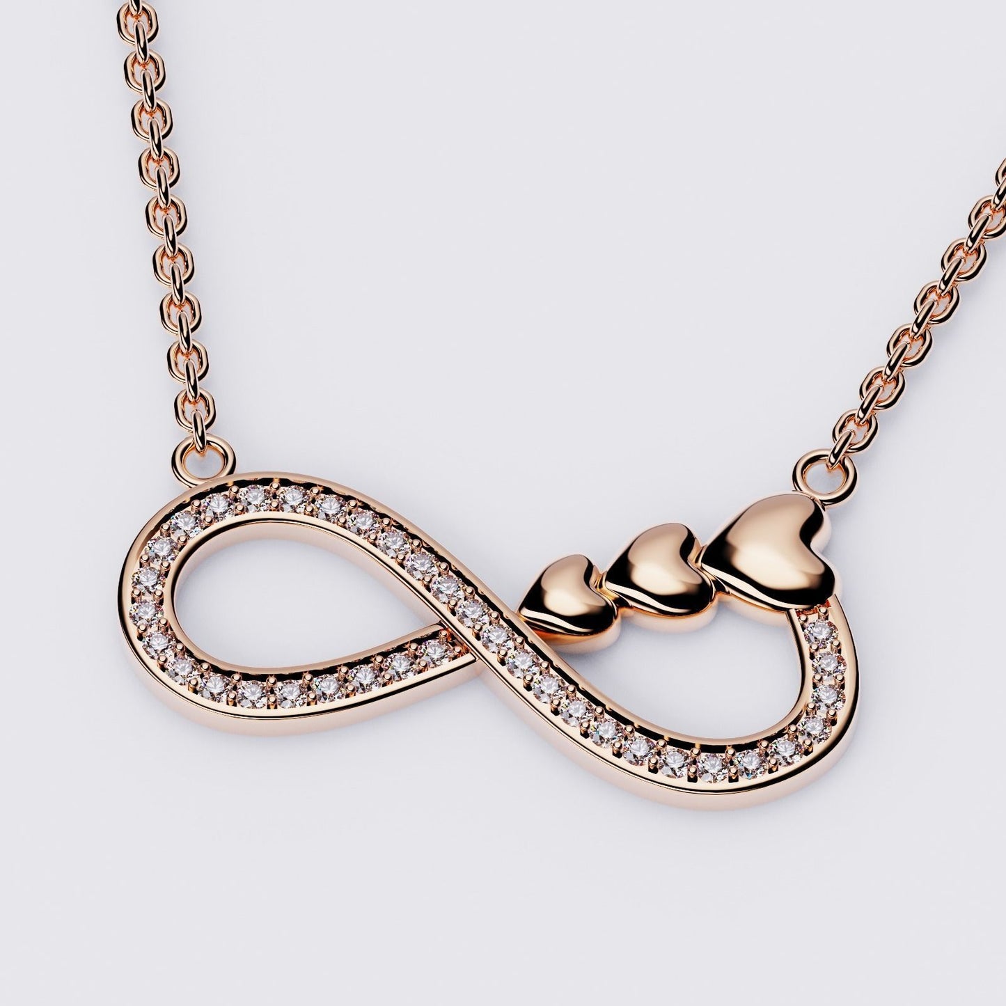 14K Solid Gold Infinity & Heart Necklace with Diamonds / Diamond Infinity and Heart Necklace / Diamond Necklace for Her / Gift for Her