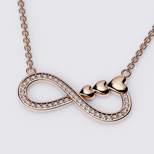 14K Solid Gold Infinity & Heart Necklace with Diamonds / Diamond Infinity and Heart Necklace / Diamond Necklace for Her / Gift for Her