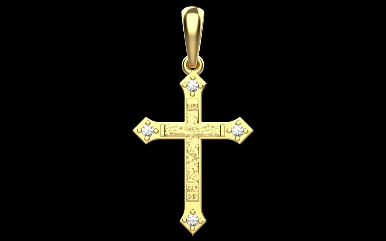 14K Solid Yellow Gold Orthodox Diamond Cross Necklace / Crucifix Orthodox Cross Pendant / Unisex Religious Necklace 25mm X 14mm/Gift for Her - JewelsnGlitters