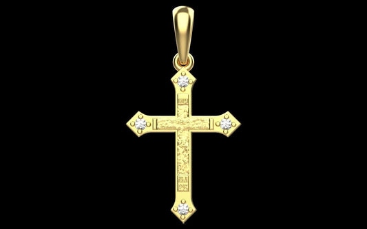 14K Solid Yellow Gold Orthodox Diamond Cross Necklace / Crucifix Orthodox Cross Pendant / Unisex Religious Necklace 25mm X 14mm/Gift for Her - JewelsnGlitters