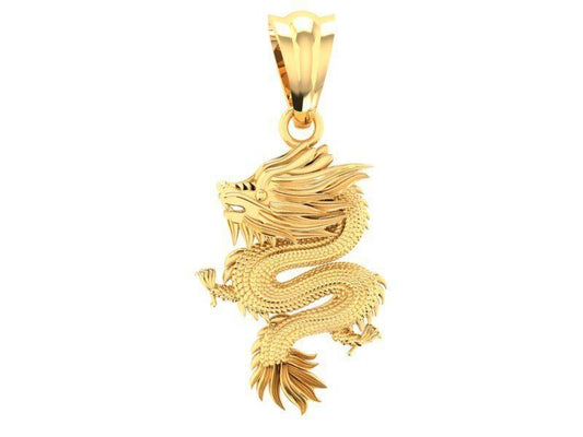 14K Solid Gold Dragon Pendant / Dragon Necklace / Gold Diamond Dragon / Unisex Dragon Pendant / 14mm X 20mm / Gift for Her / Gift for Him