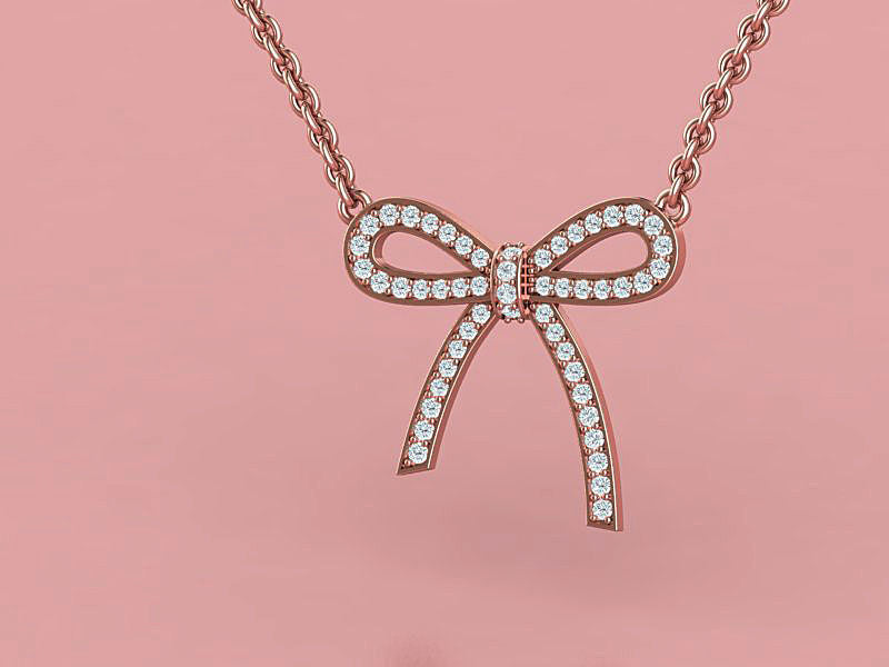 14K Solid Gold Diamond Bow Necklace / Bow Necklace for Her / Unique Diamond Bow Necklace / Gift for Her