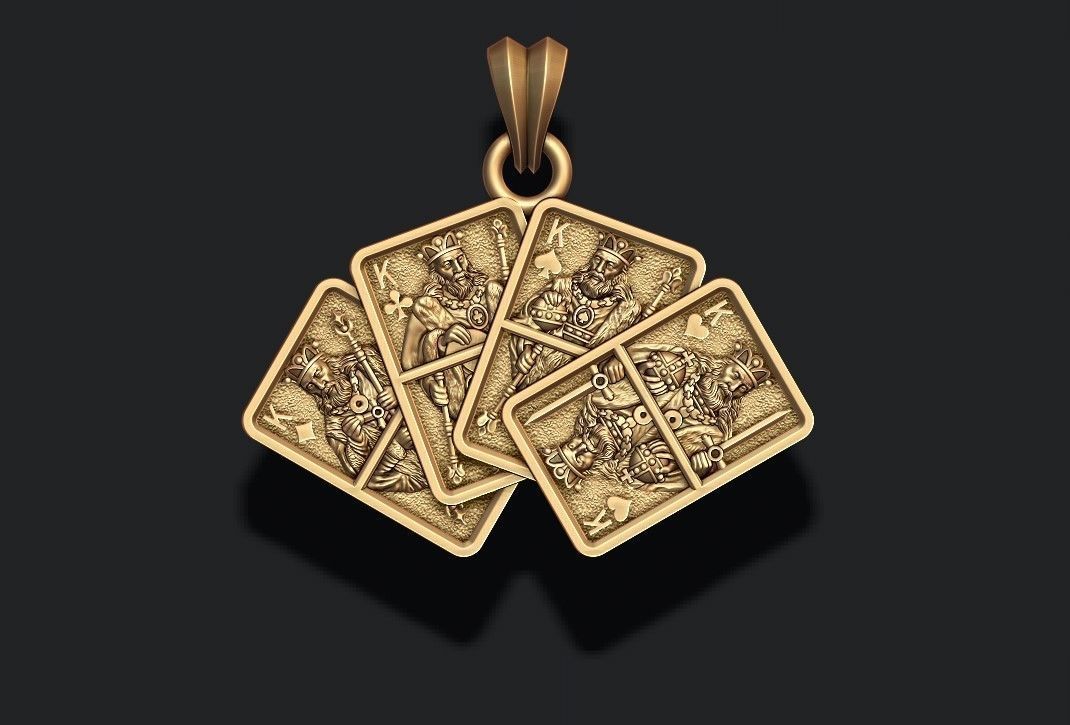 14k Solid Gold Deck of Kings Pendant / Gold Deck of Kings Necklace / Unique Deck of Kings Necklace / Playing Card Necklace / Unisex Pendant