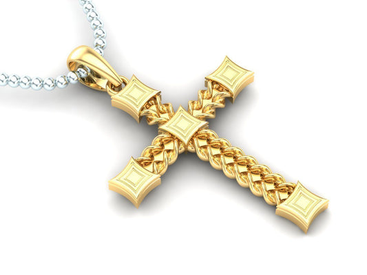 14K Solid Yellow Gold Cross Necklace / Crucifix Cross Pendant / Unisex Religious Necklace 44mm X 34mm / Gift for Her