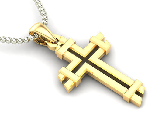 14K Solid Gold Modern Cross Necklace 20 Grams 41mm X 24mm / Crucifix Simple and Classic Pendant/Unisex Religious Necklace Christian Necklace