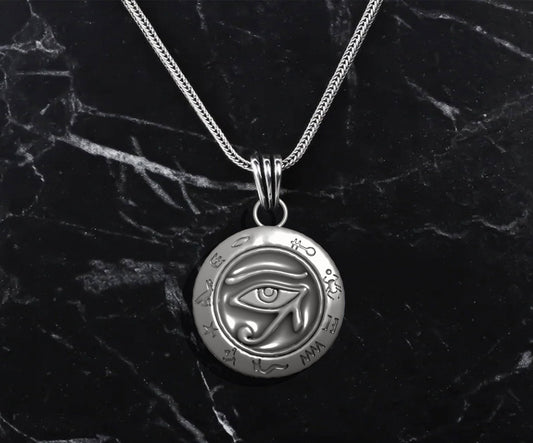 14K Solid Gold Pharaonic Eye Horus Ancient Egypt Necklace / Ancient Pharaonic Egyptian Eye Pendant / Unisex Necklace