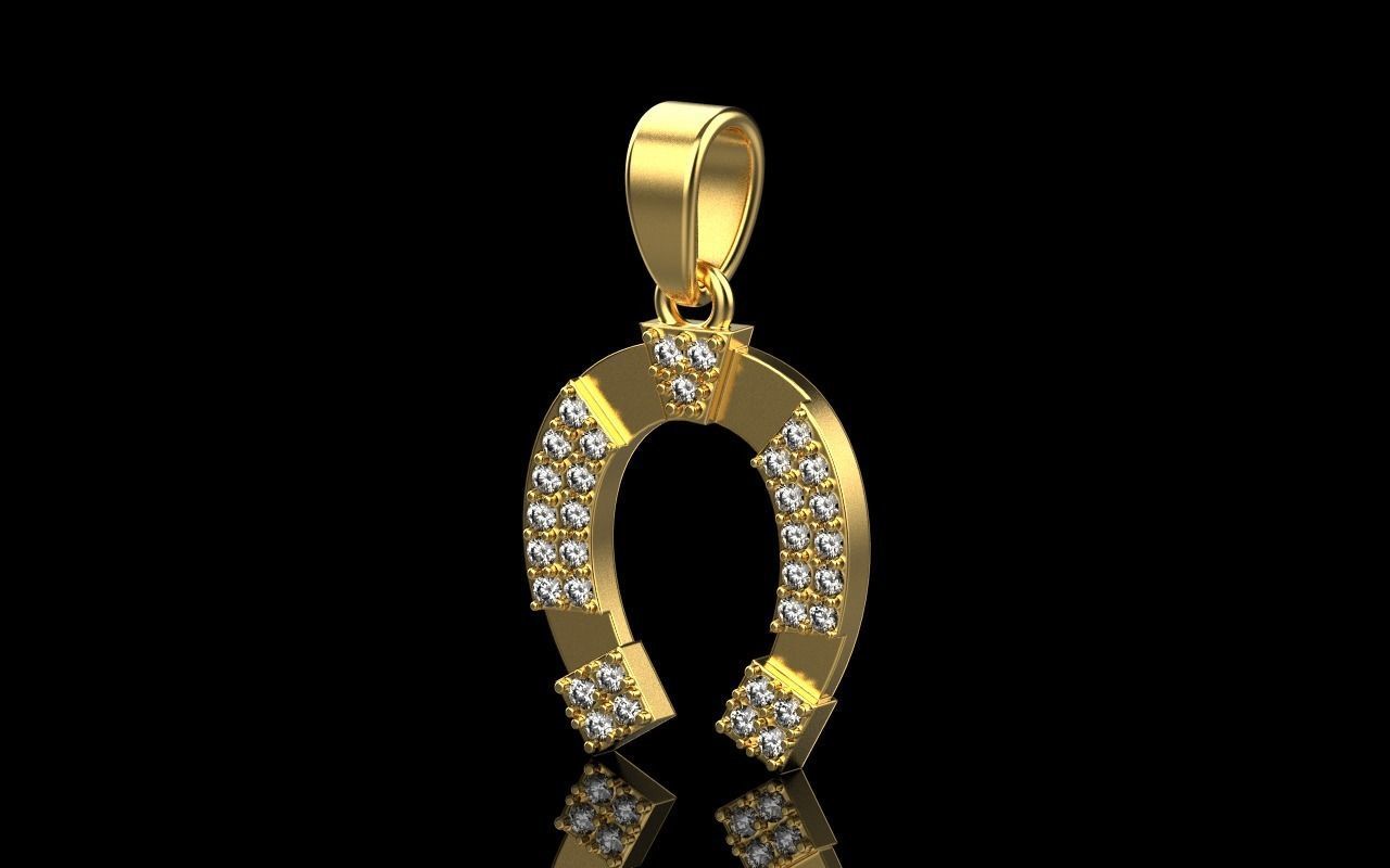 14K Solid Yellow Gold Diamond Horseshoe  Pendant / Diamond Horseshoe / Diamond Horseshoe Necklace for Her / Gift for Her - JewelsnGlitters